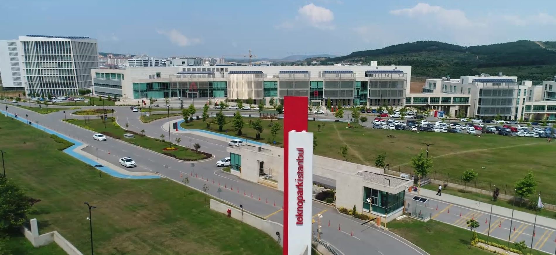 Aerial view of the Teknopark Istanbul entrance and campus